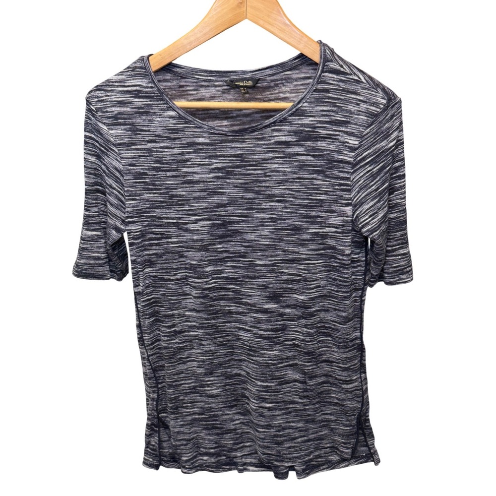 Massimo Dutti Womens Space Dye Knit Short Sleeve Crew Neck Top Navy Blue Size M